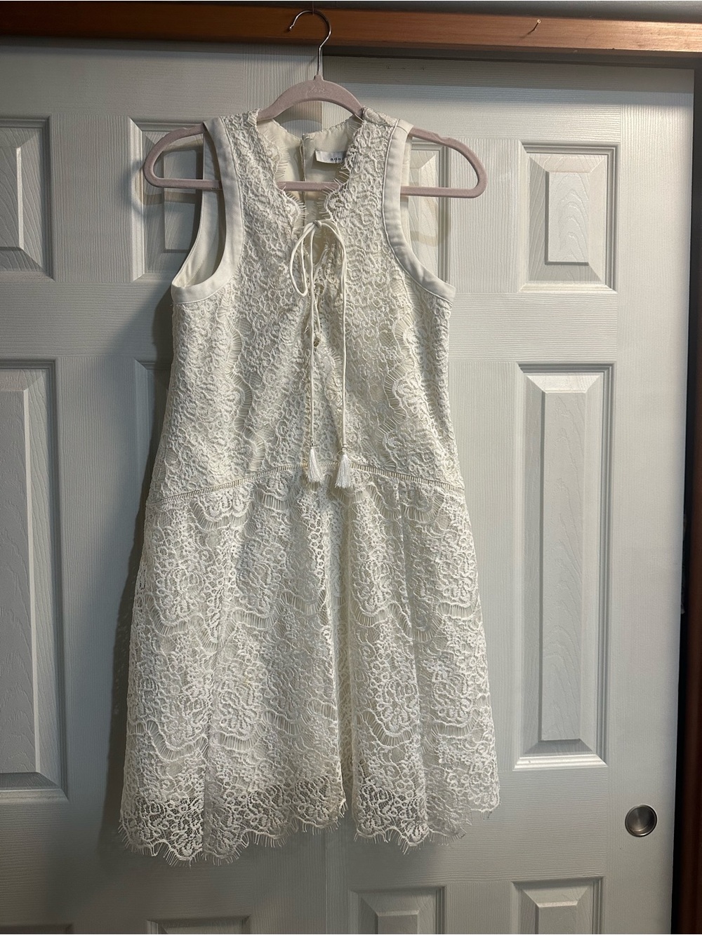 Adelyn Rae Ivory Lace Tie-Front Mini Dress